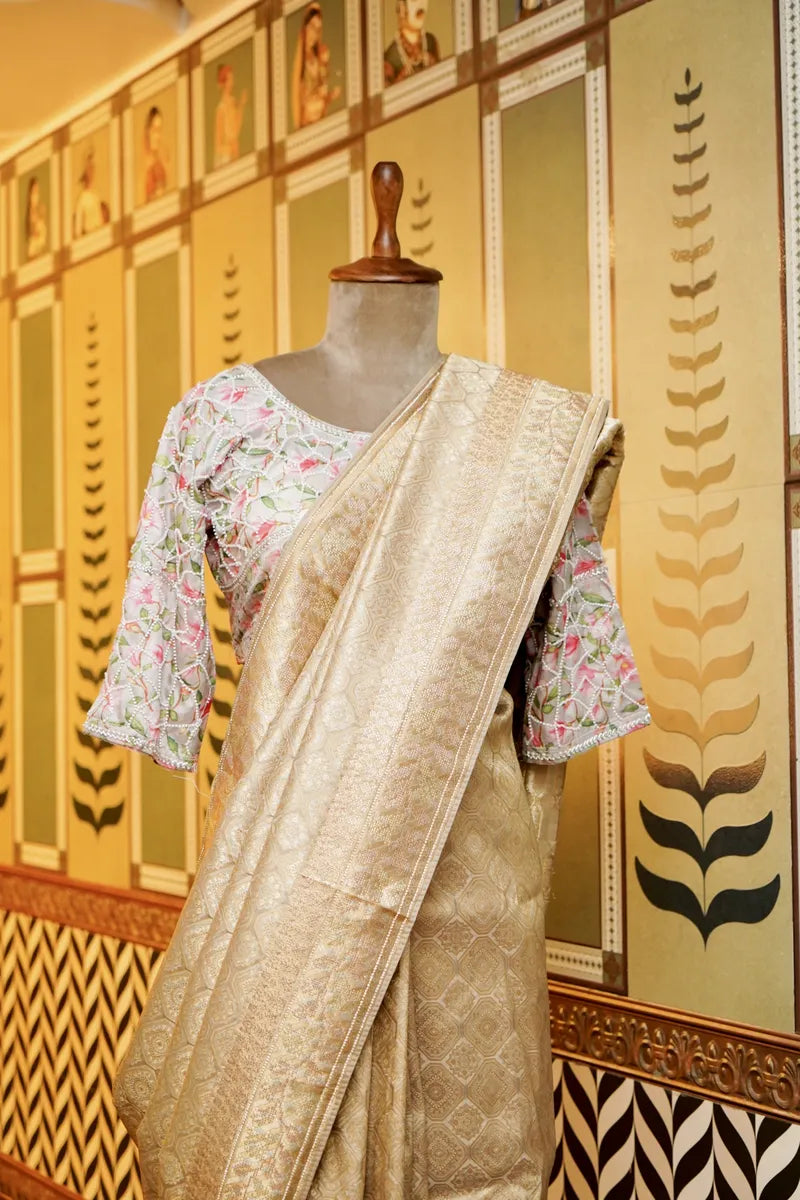 BANARASI GRAY WITH GOLDEN SHADE COLOR FANCY SAREE
