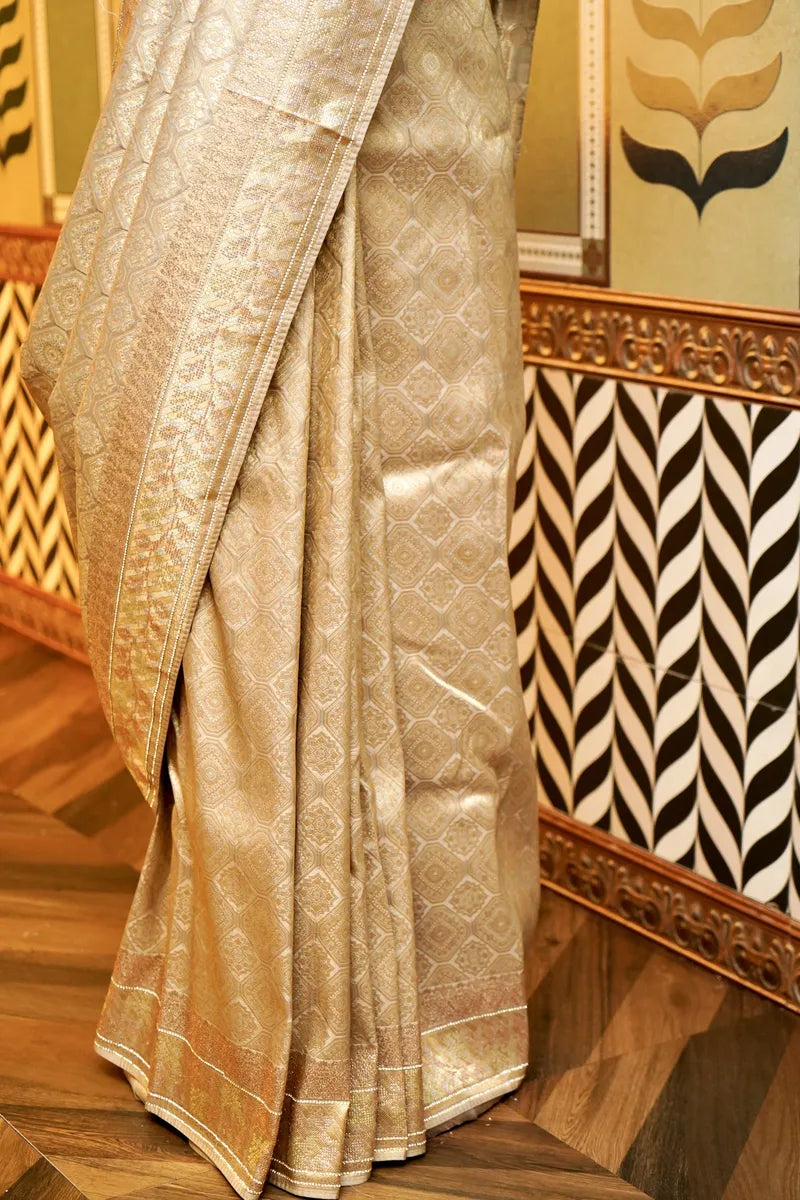BANARASI GRAY WITH GOLDEN SHADE COLOR FANCY SAREE