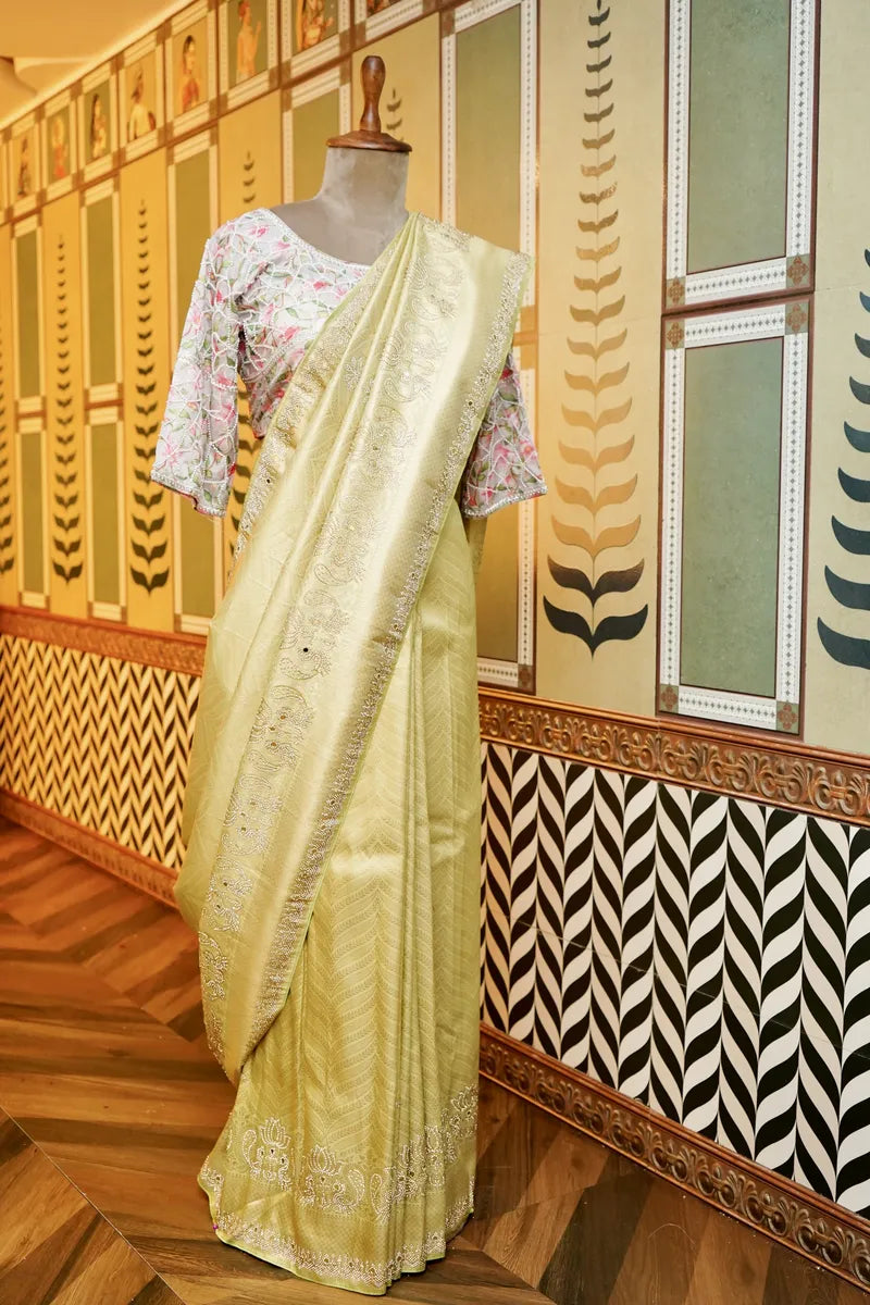 BANARASI PISTA GREEN COLOR FANCY SAREE