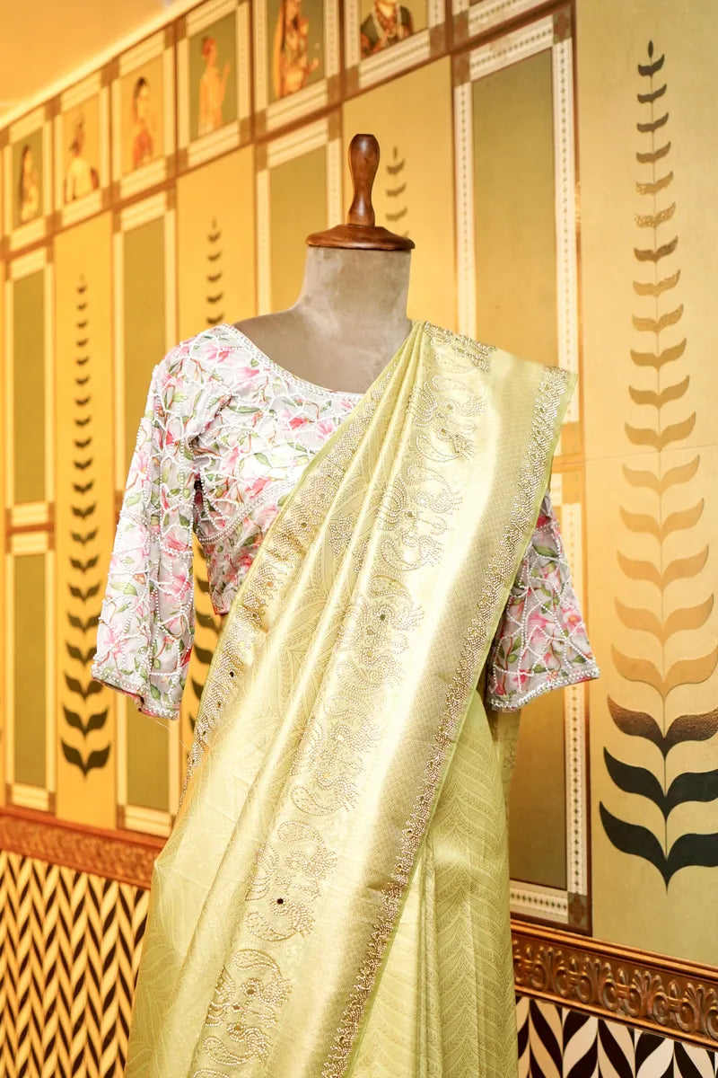 BANARASI PISTA GREEN COLOR FANCY SAREE