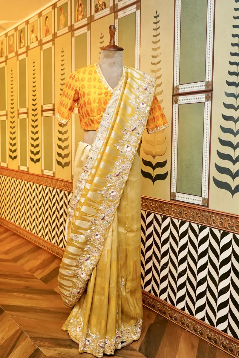 BANARASI RAW SILK MUSTARD YELLOW COLOR FANCY SAREE