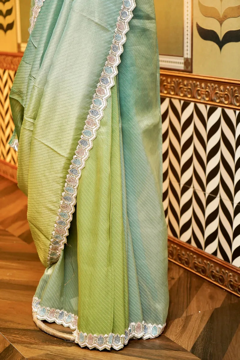 BANARASI KORA PISTA GREEN COLOR FANCY SAREE