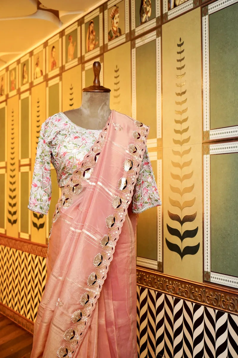 BANARASI KORA SILK BABY PINK COLOR FANCY SAREE