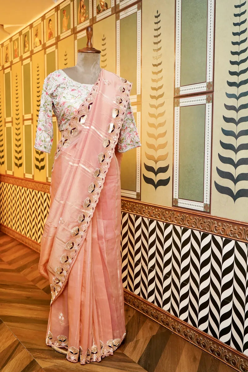 BANARASI KORA SILK BABY PINK COLOR FANCY SAREE