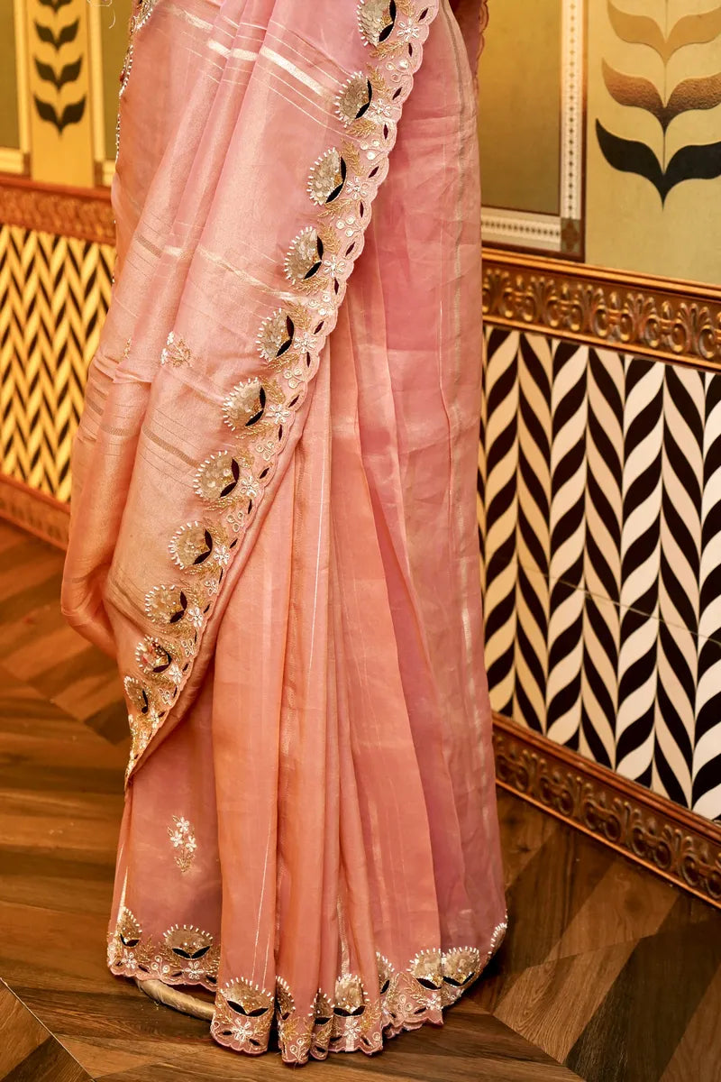 BANARASI KORA SILK BABY PINK COLOR FANCY SAREE