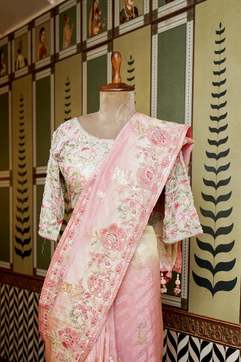 BANARASI KORA SILK BABY PINK COLOR FANCY SAREE