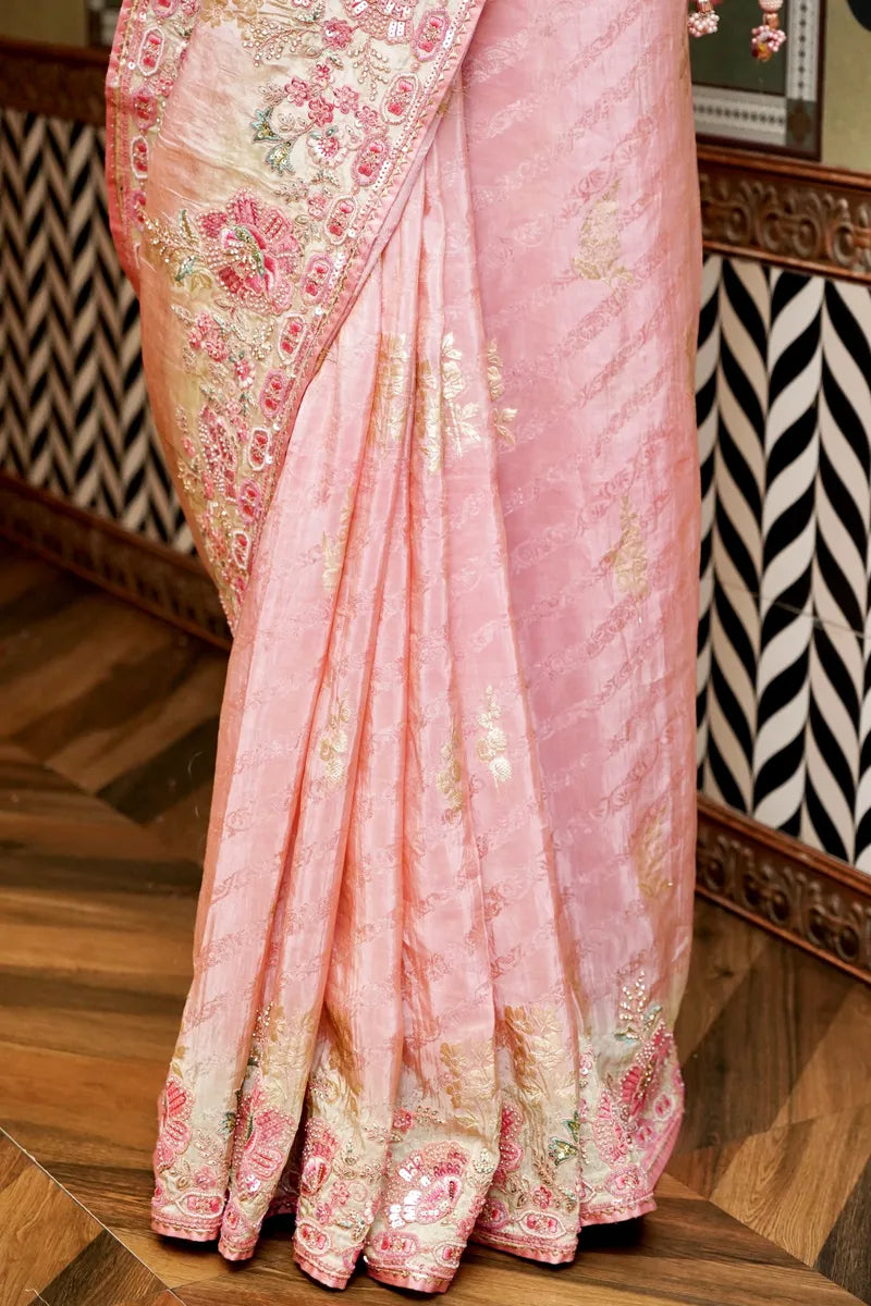 BANARASI KORA SILK BABY PINK COLOR FANCY SAREE
