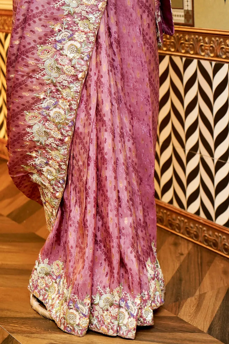 BANARASI PURE CREPE PYAZI COLOR FANCY SAREE