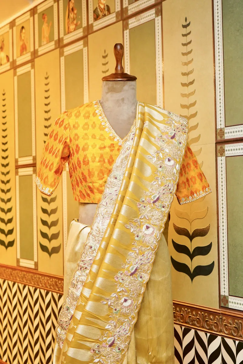 BANARASI RAW SILK MUSTARD YELLOW COLOR FANCY SAREE