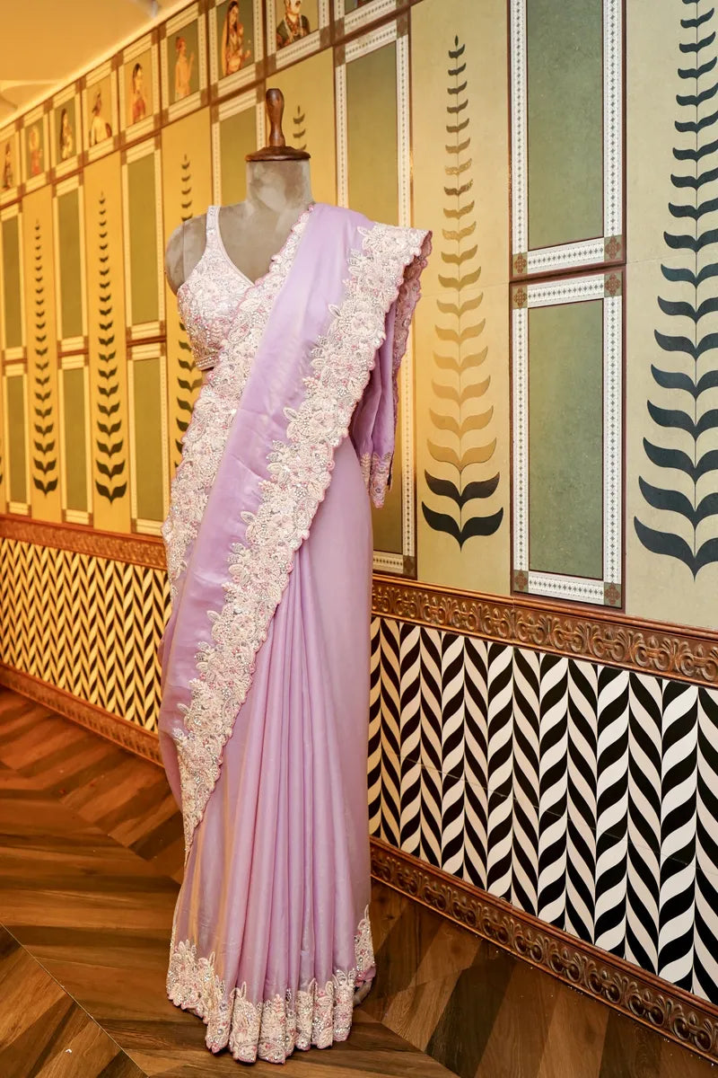 BANARASI PURE CREPE LIGHT PURPLE COLOR FANCY SAREE