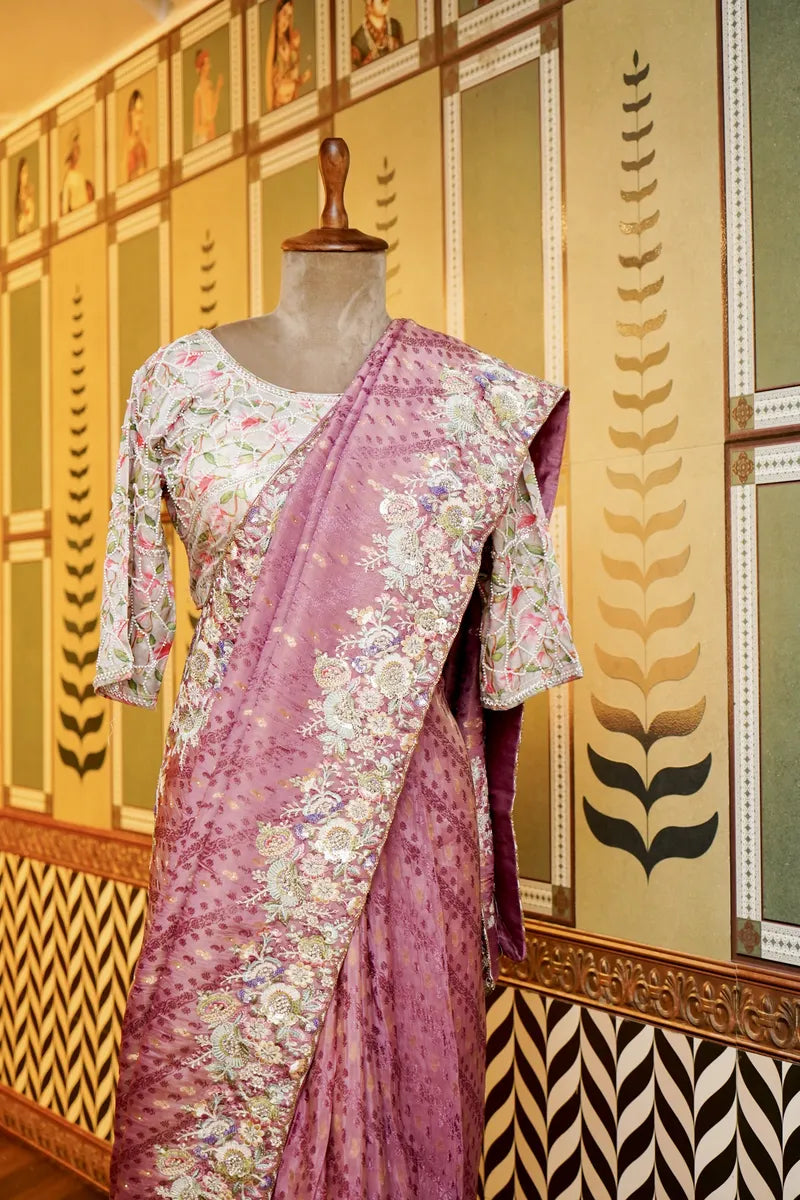 BANARASI PURE CREPE PYAZI COLOR FANCY SAREE