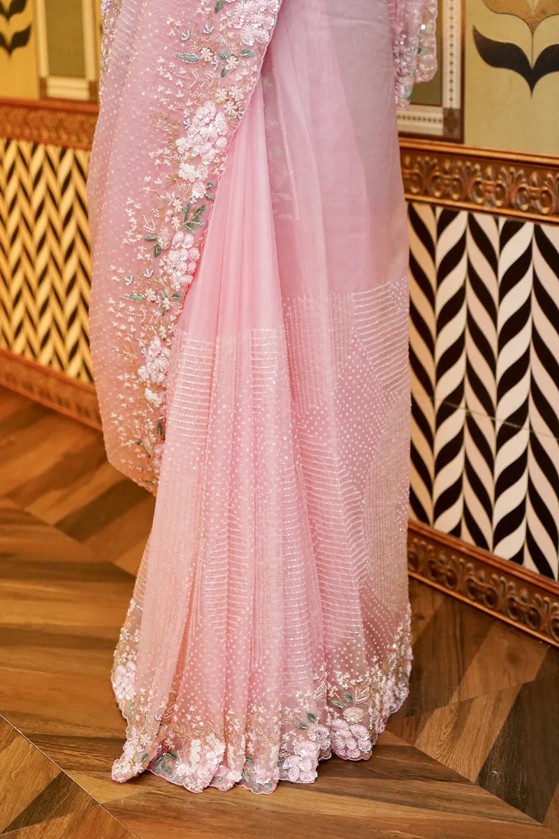 BANARASI PURE ORGANZA BABY PINK COLOR FANCY SAREE