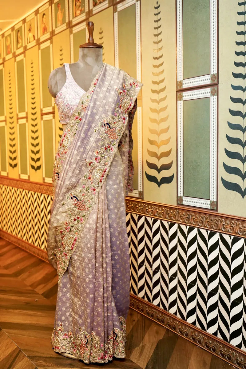 BANARASI TISSUE LAVENDER COLOR FANCY SAREE