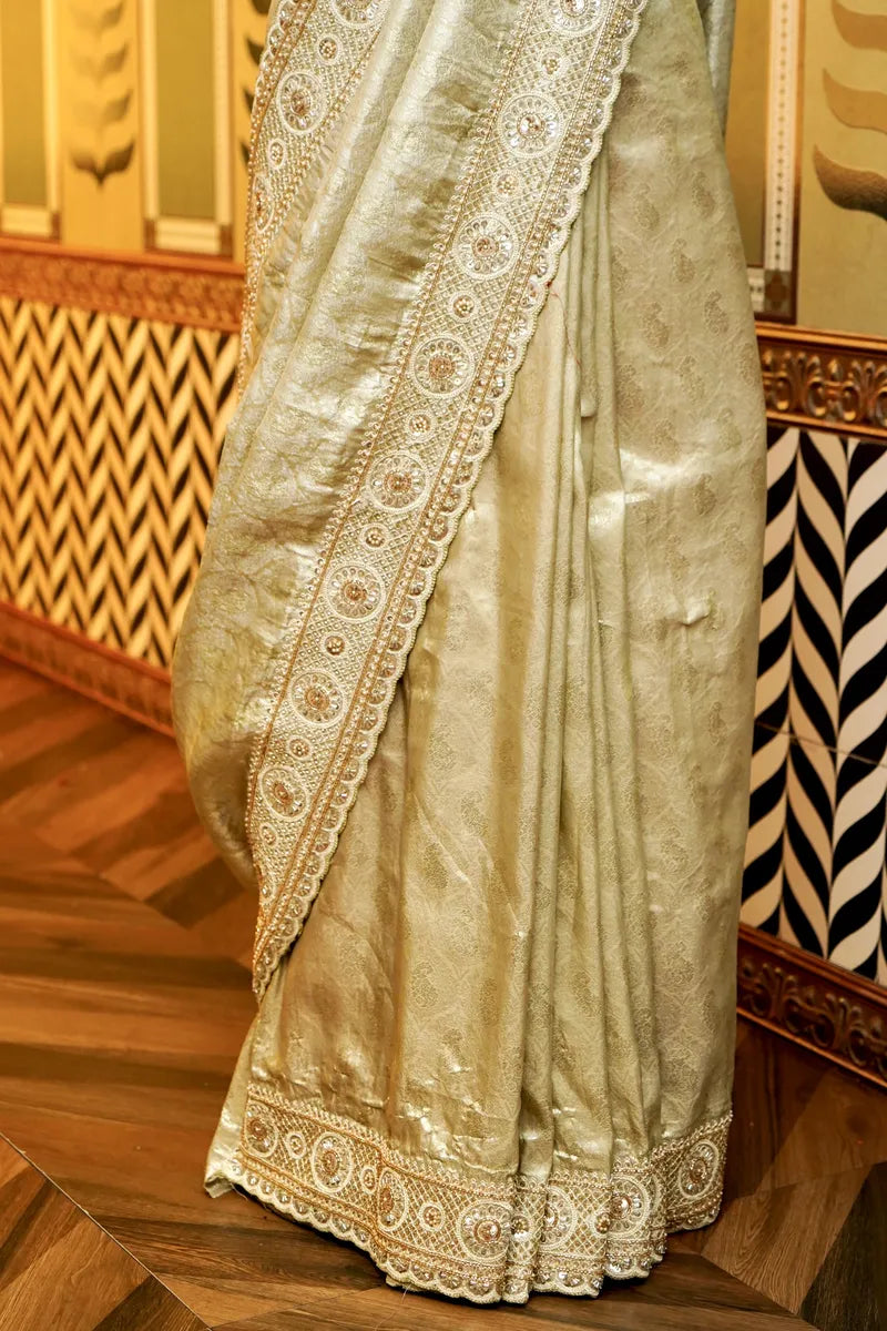 BANARASI RAW SILK PISTA GREEN COLOR FANCY SAREE