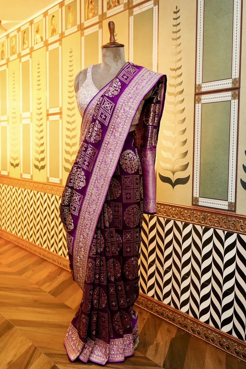 BANARASI GEORGETTE MAGENTA COLOR FANCY SAREE