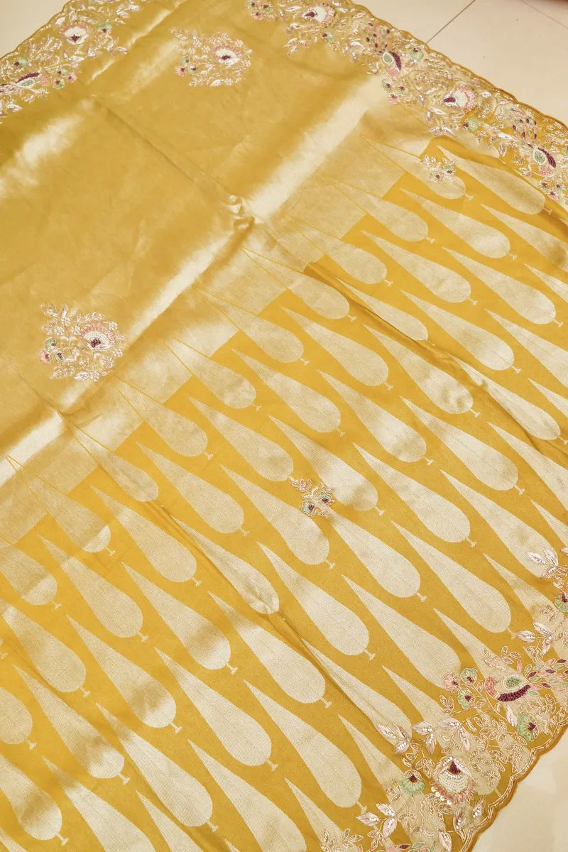 BANARASI RAW SILK MUSTARD YELLOW COLOR FANCY SAREE