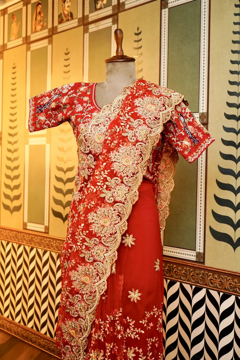 BANARASI NET RED COLOR FANCY SAREE