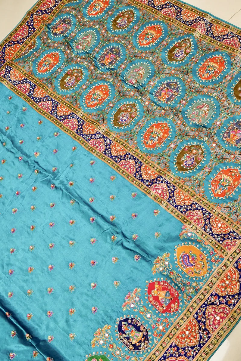 BANARASI PURE CREPE FIROZI COLOR FANCY SAREE