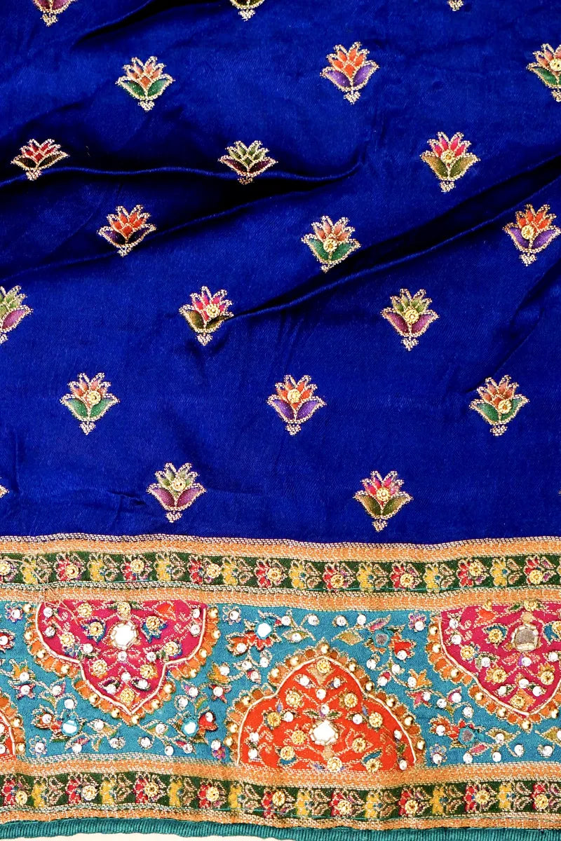 BANARASI PURE CREPE FIROZI COLOR FANCY SAREE