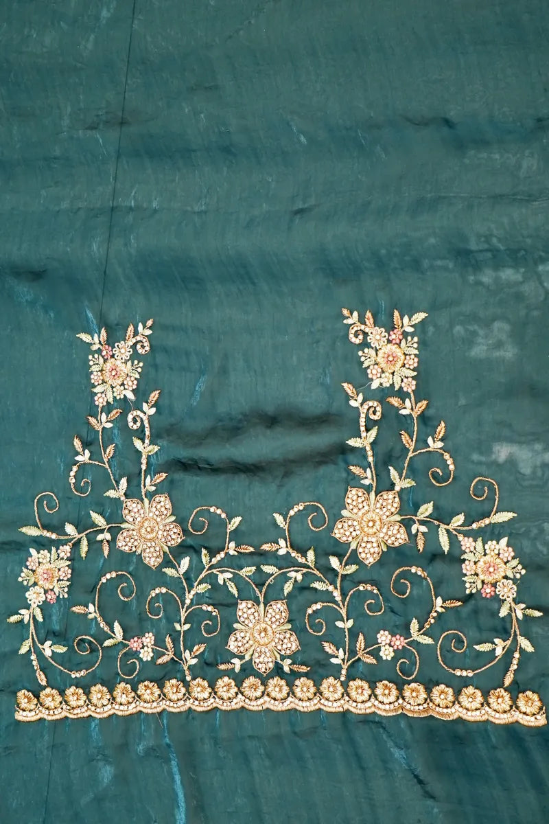 BANARASI PURE CREPE RAMA GREEN COLOR FANCY SAREE
