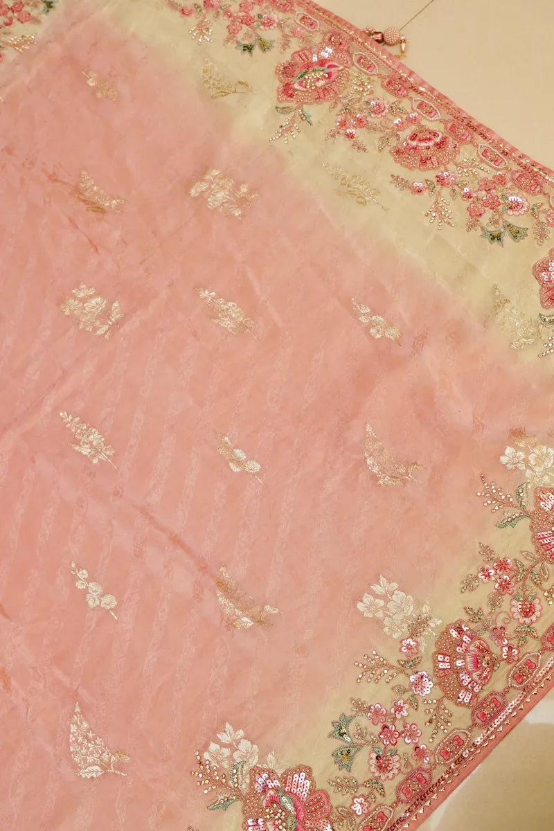 BANARASI KORA SILK BABY PINK COLOR FANCY SAREE