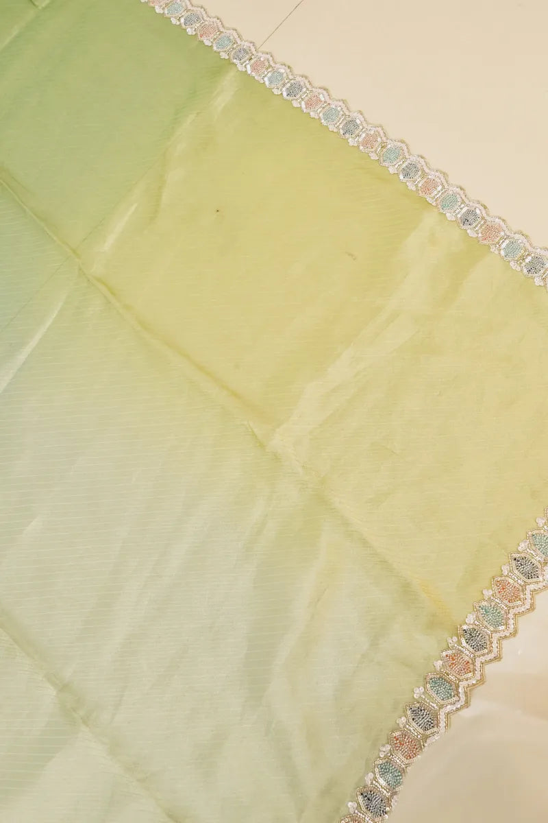 BANARASI KORA PISTA GREEN COLOR FANCY SAREE