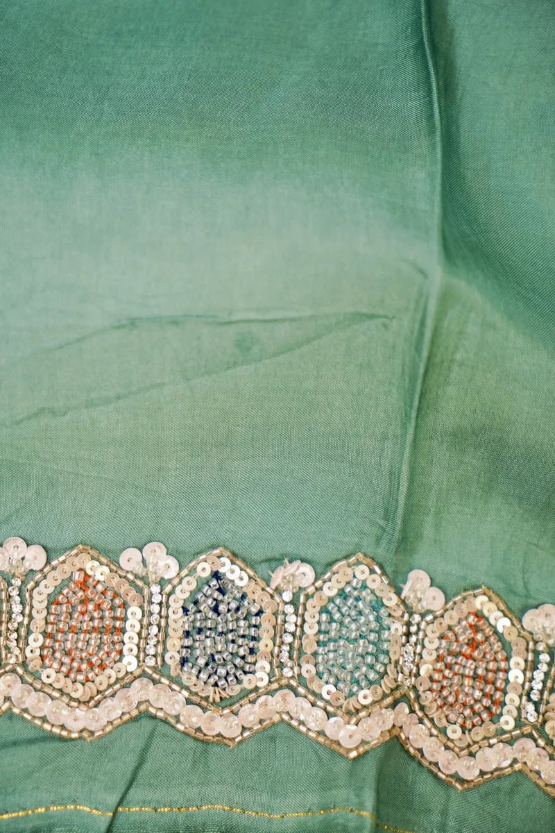 BANARASI KORA PISTA GREEN COLOR FANCY SAREE
