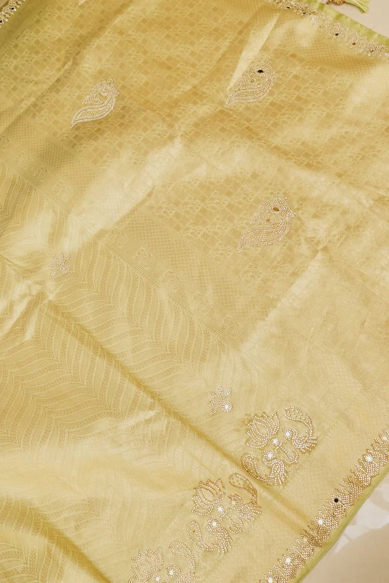 BANARASI PISTA GREEN COLOR FANCY SAREE
