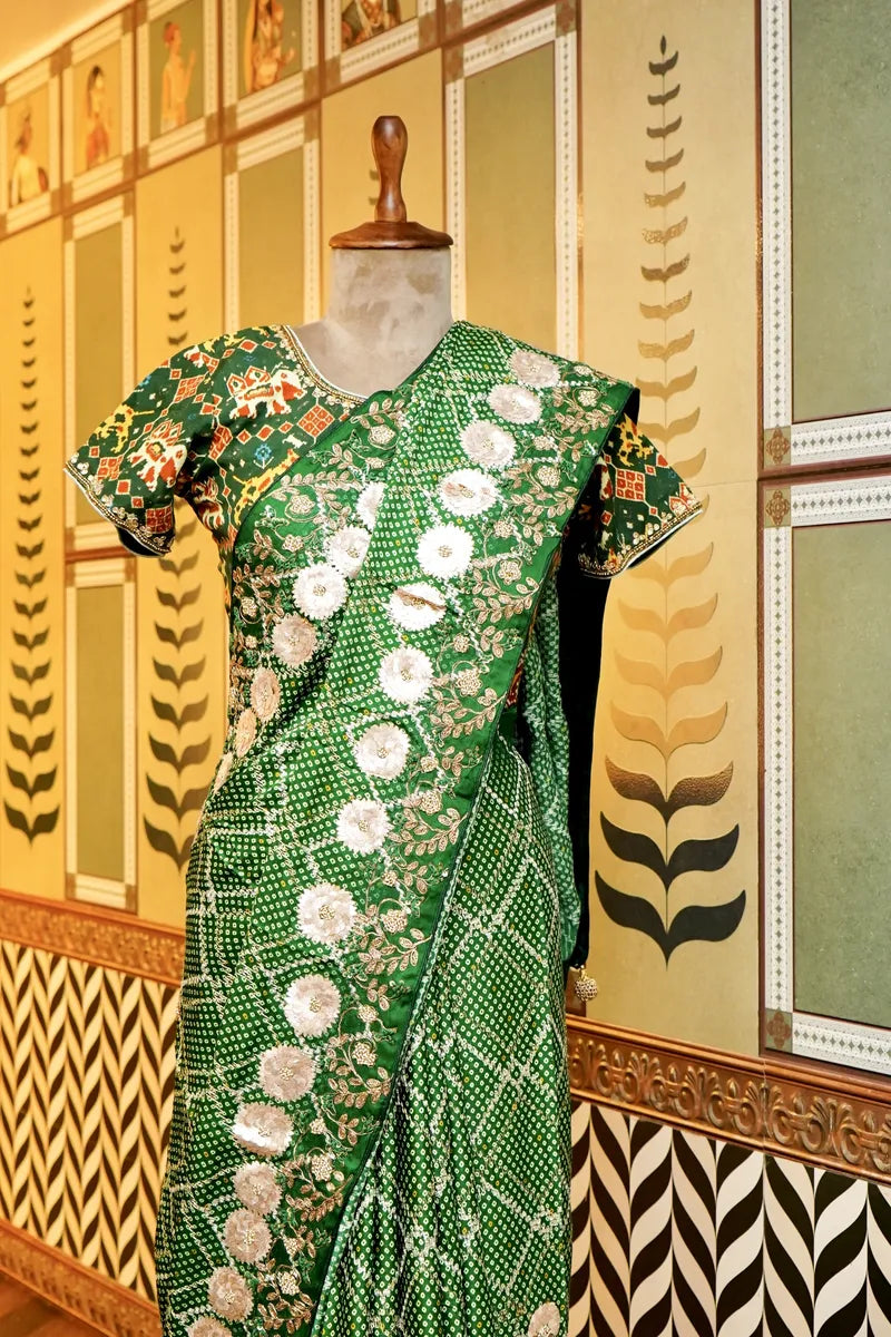 BANARASI PURE CREPE GREEN COLOR FANCY SAREE
