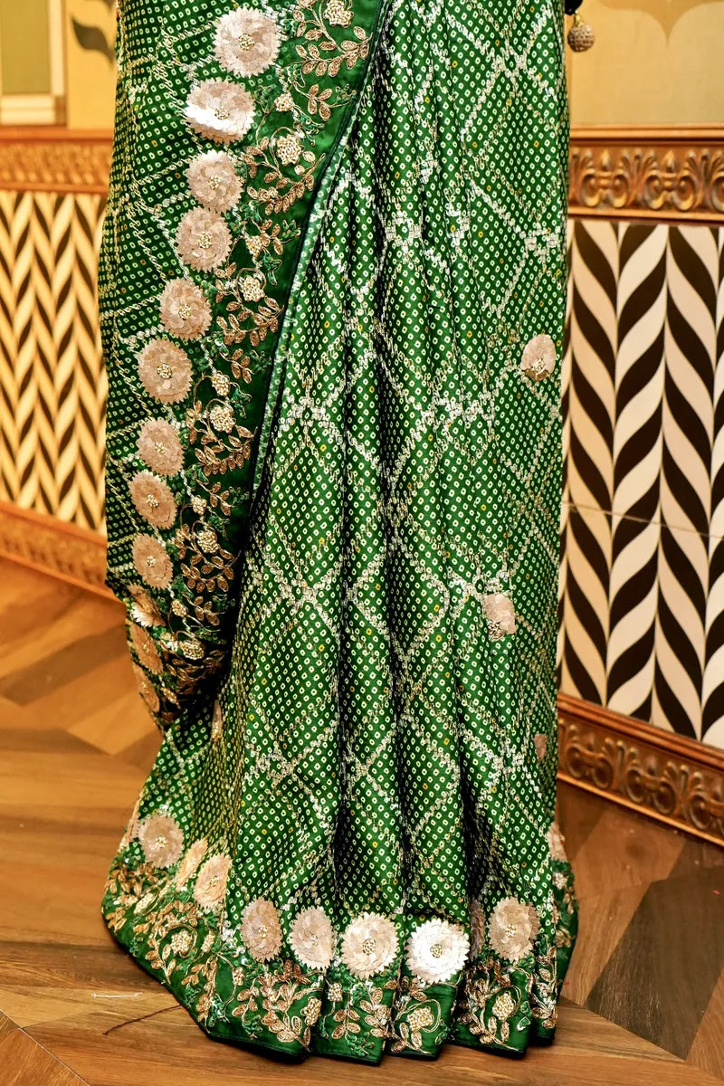 BANARASI PURE CREPE GREEN COLOR FANCY SAREE