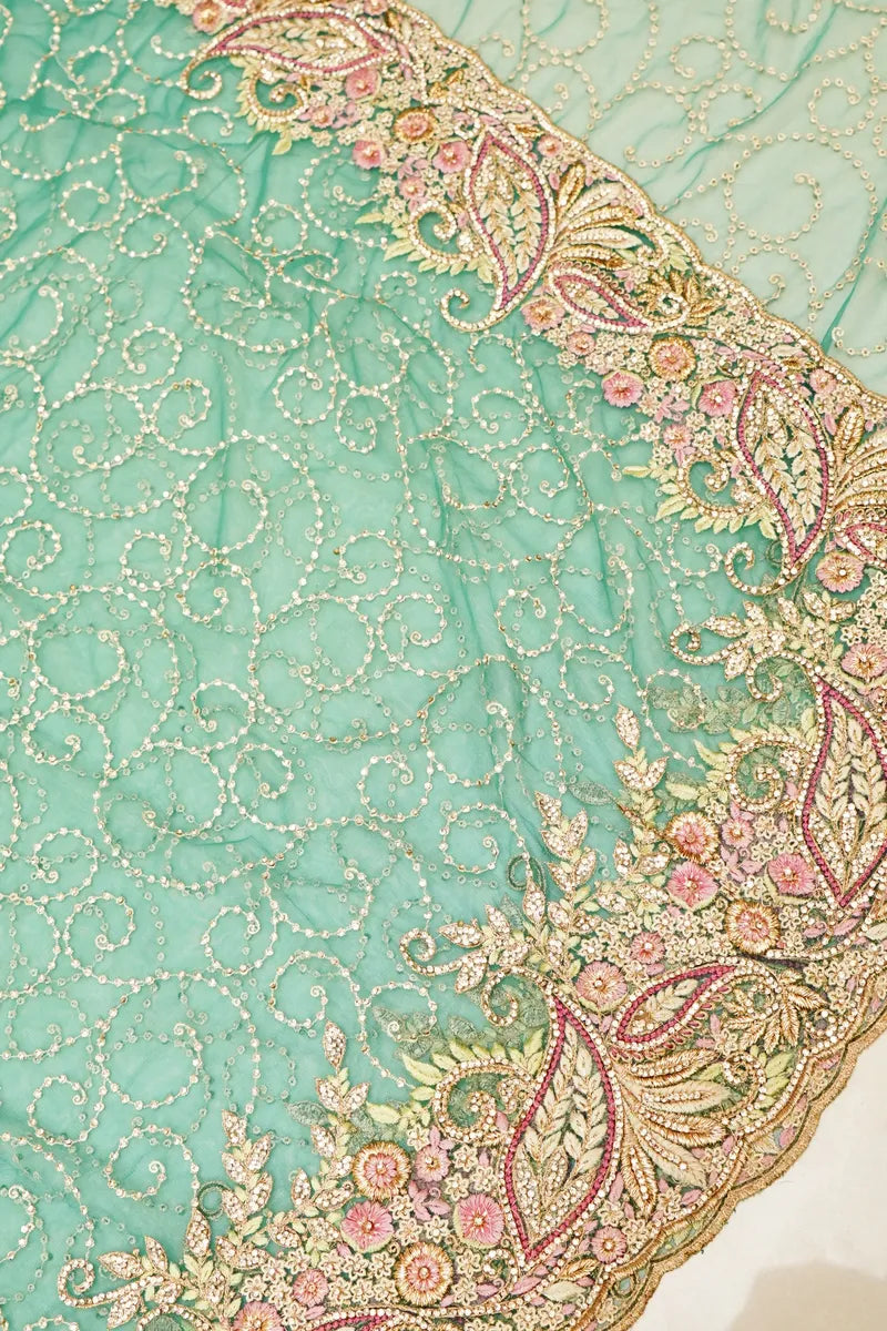 BANARASI NET SEA GREEN COLOR FANCY SAREE