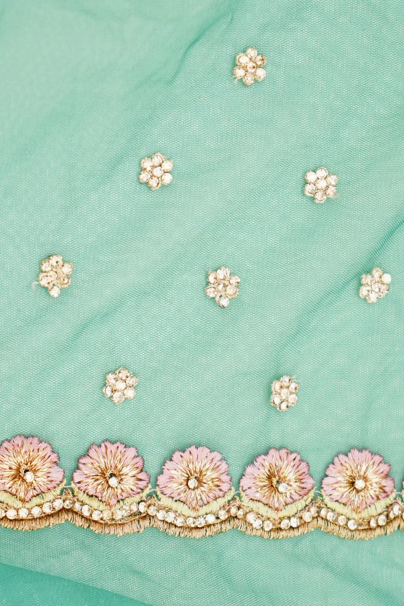 BANARASI NET SEA GREEN COLOR FANCY SAREE