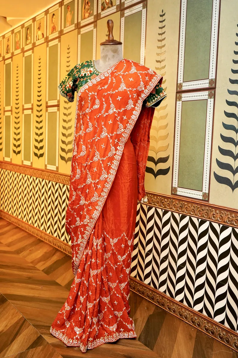BANARASI PURE CREPE ORANGE COLOR FANCY SAREE