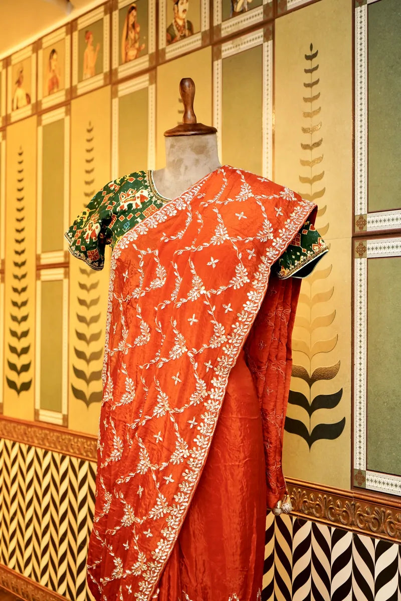 BANARASI PURE CREPE ORANGE COLOR FANCY SAREE