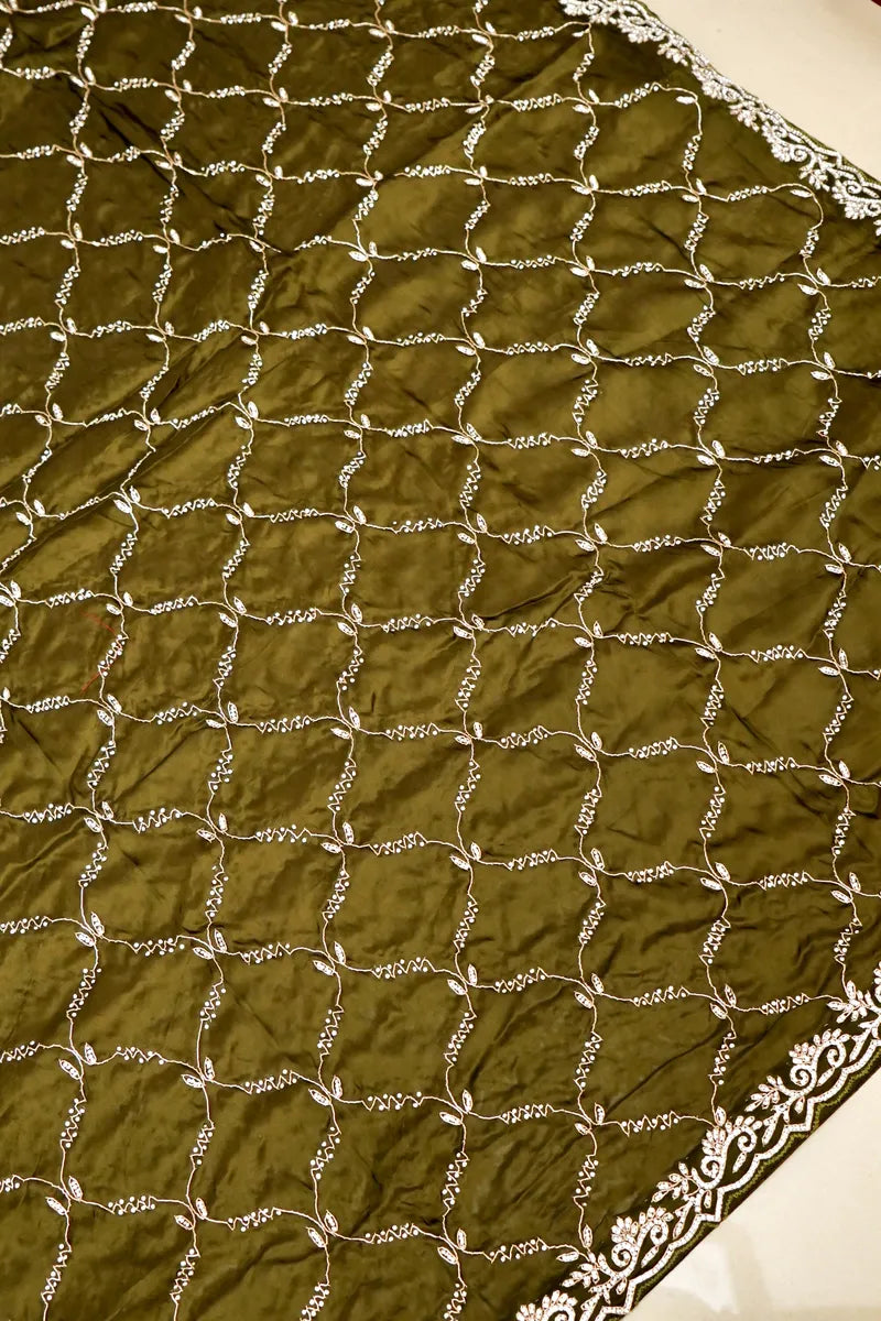 BANARASI PURE CREPE MEHNDI COLOR FANCY SAREE