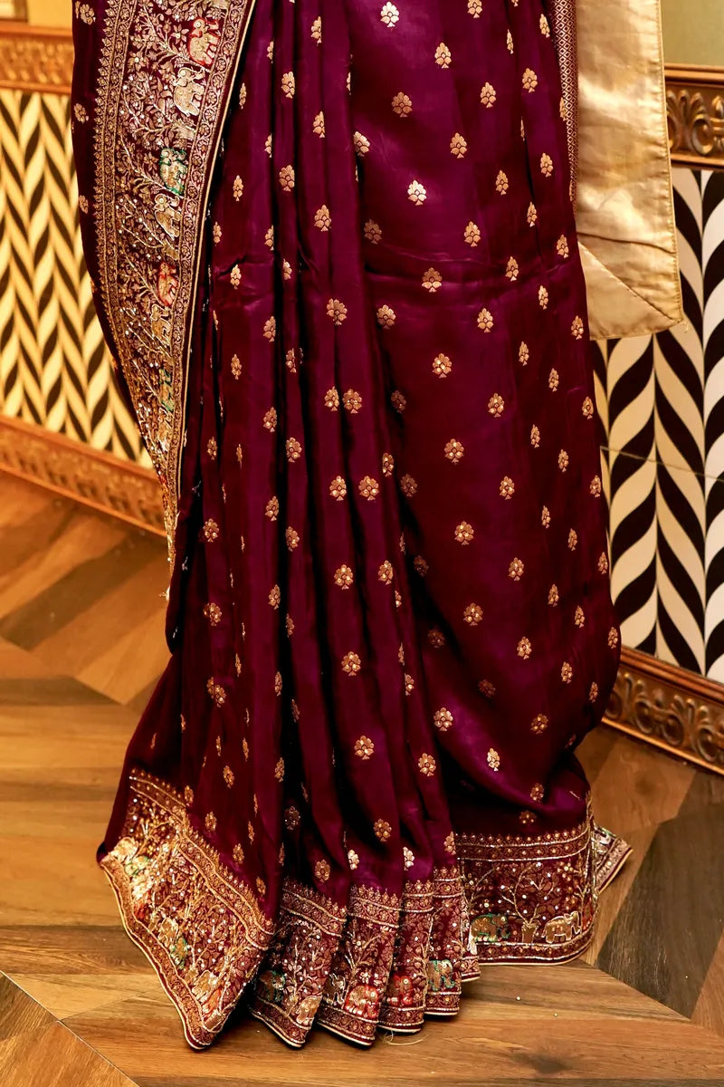 BANARASI PURE CREPE PURPLE COLOR FANCY SAREE