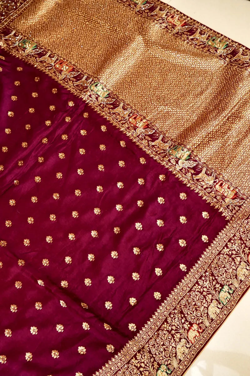 BANARASI PURE CREPE PURPLE COLOR FANCY SAREE