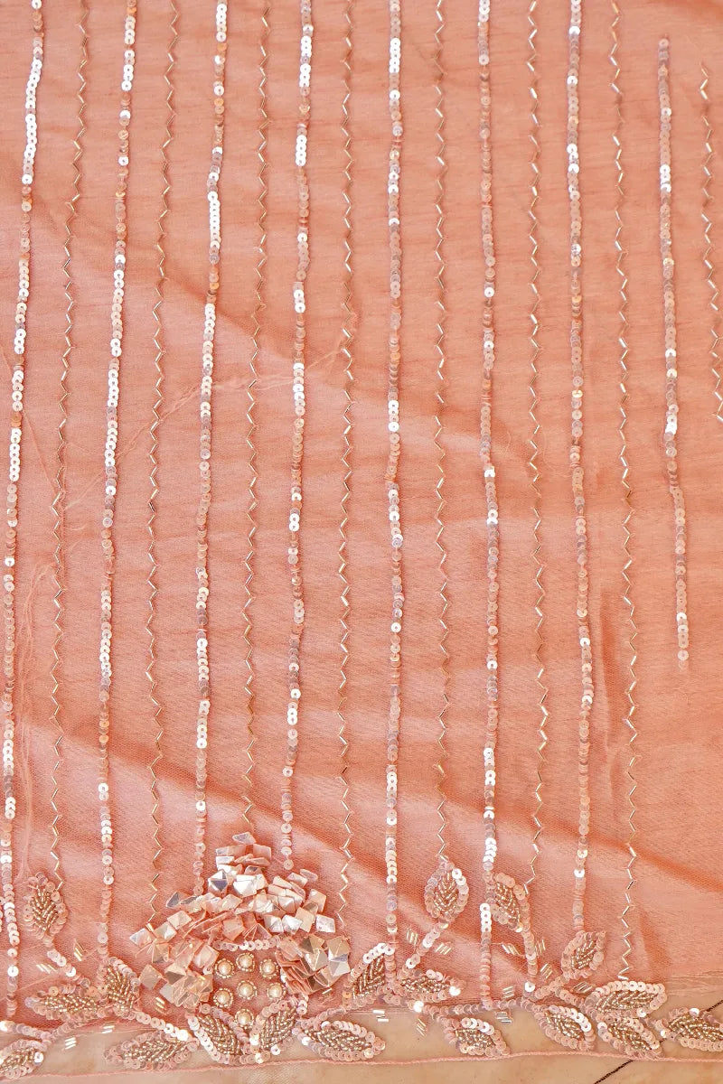 PEACH COLOR SEQUENCE AND PEARL WORK BRIDAL LEHENGA