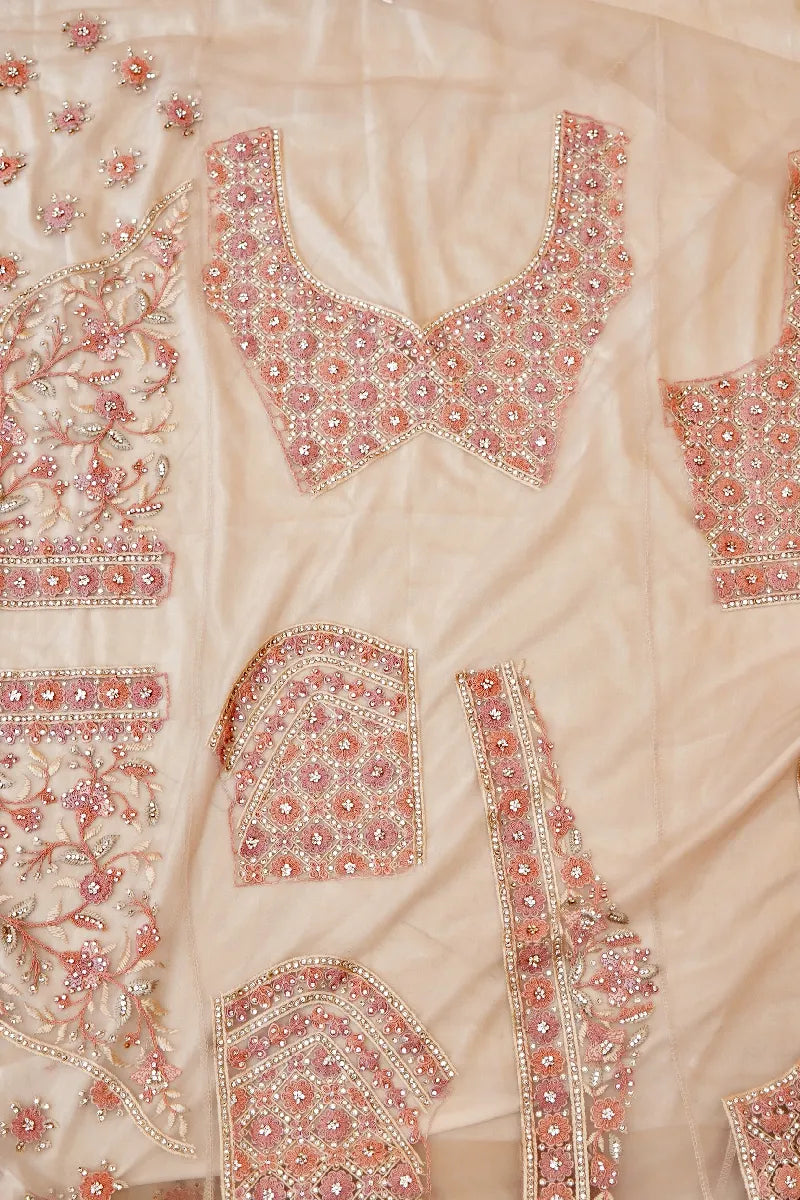 OFF WHITE COLOR RESHAM EMBROIDERY HAND WORK BRIDAL LEHENGA