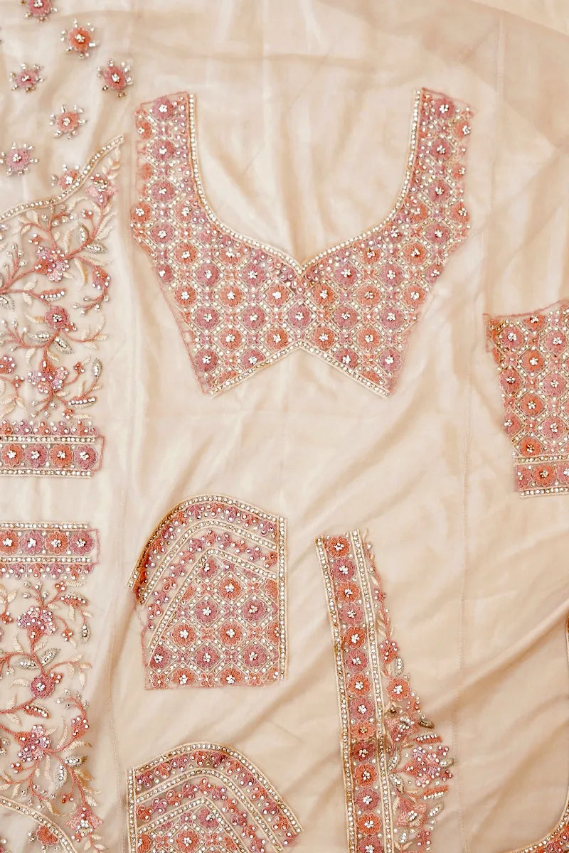 OFF WHITE COLOR RESHAM EMBROIDERY HAND WORK BRIDAL LEHENGA