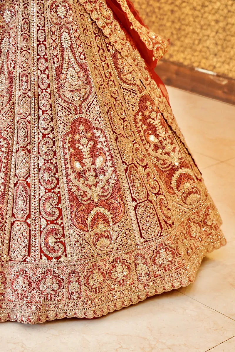 RED COLOR HEAVY PITA ZARI WORK BRIDAL LEHENGA