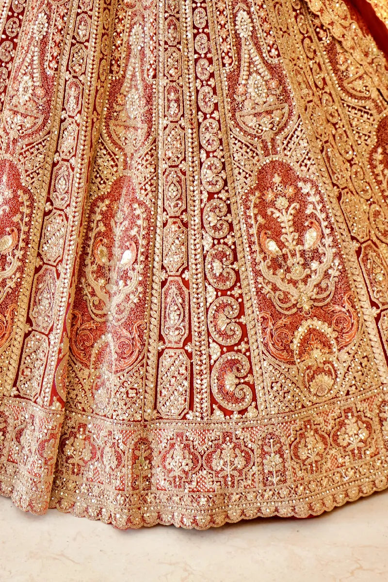 RED COLOR HEAVY PITA ZARI WORK BRIDAL LEHENGA