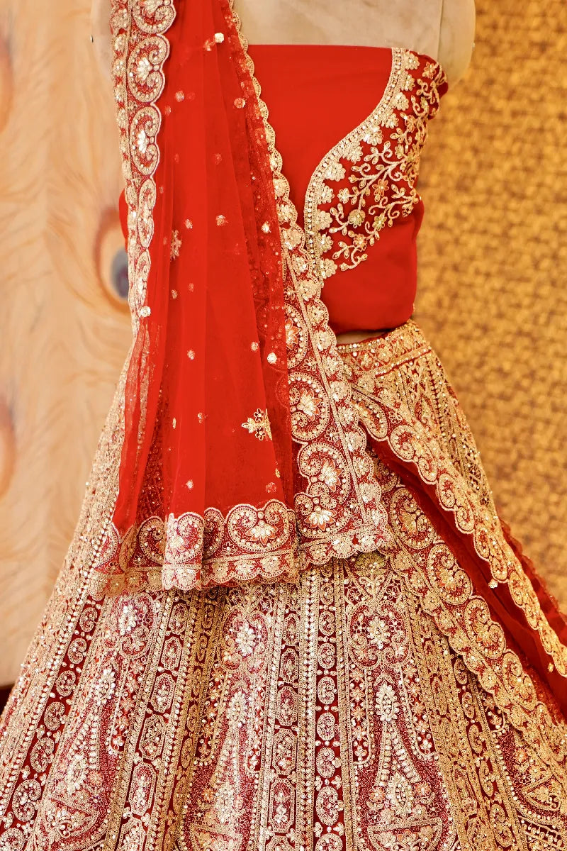 RED COLOR HEAVY PITA ZARI WORK BRIDAL LEHENGA