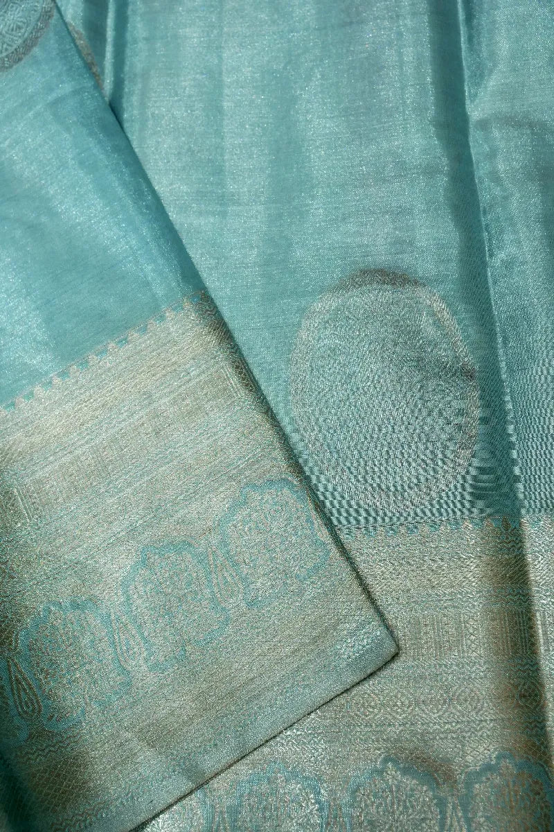 PURE HANDLOOM SEA AQUA GREEN COLOR KANCHIPURAM SILK SAREE