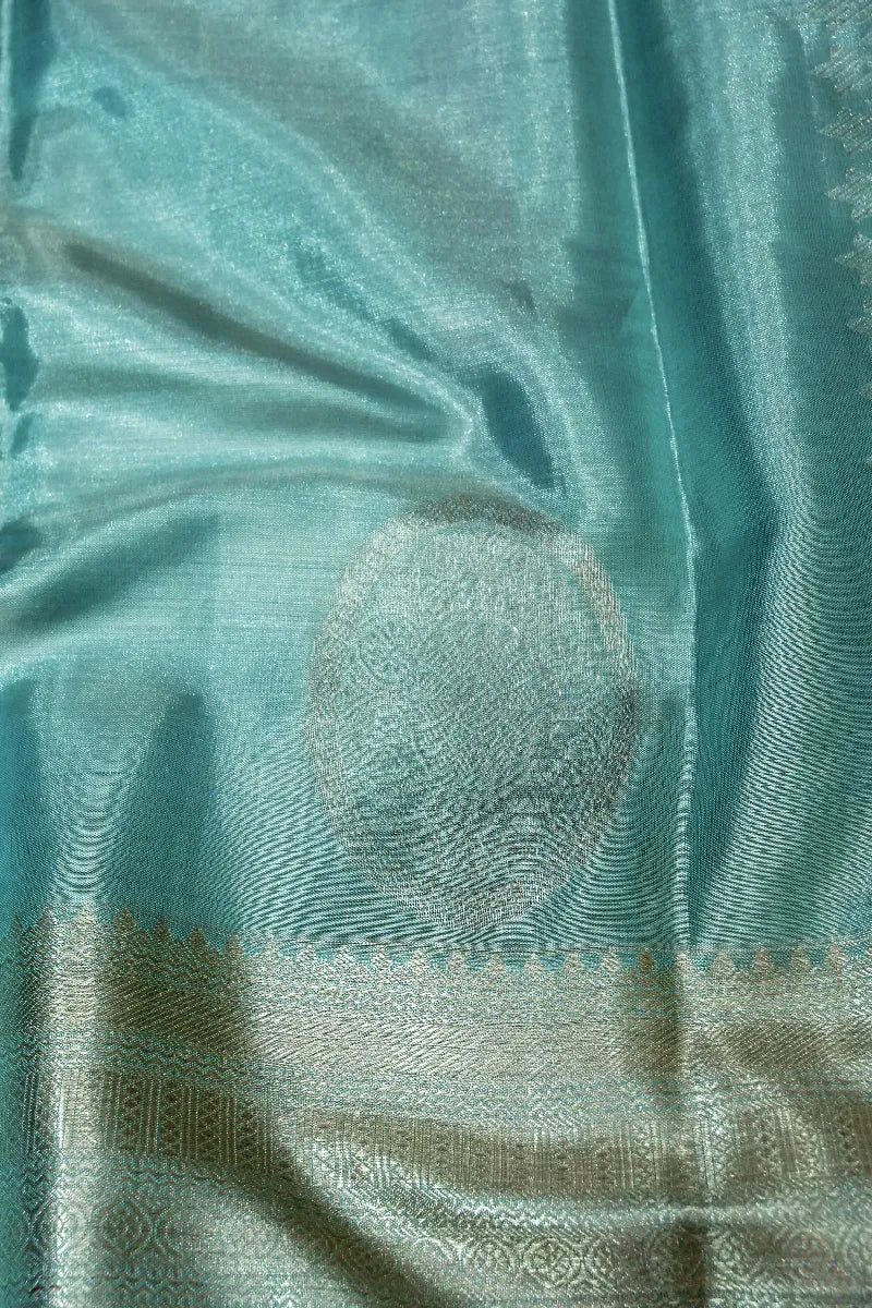 PURE HANDLOOM SEA AQUA GREEN COLOR KANCHIPURAM SILK SAREE