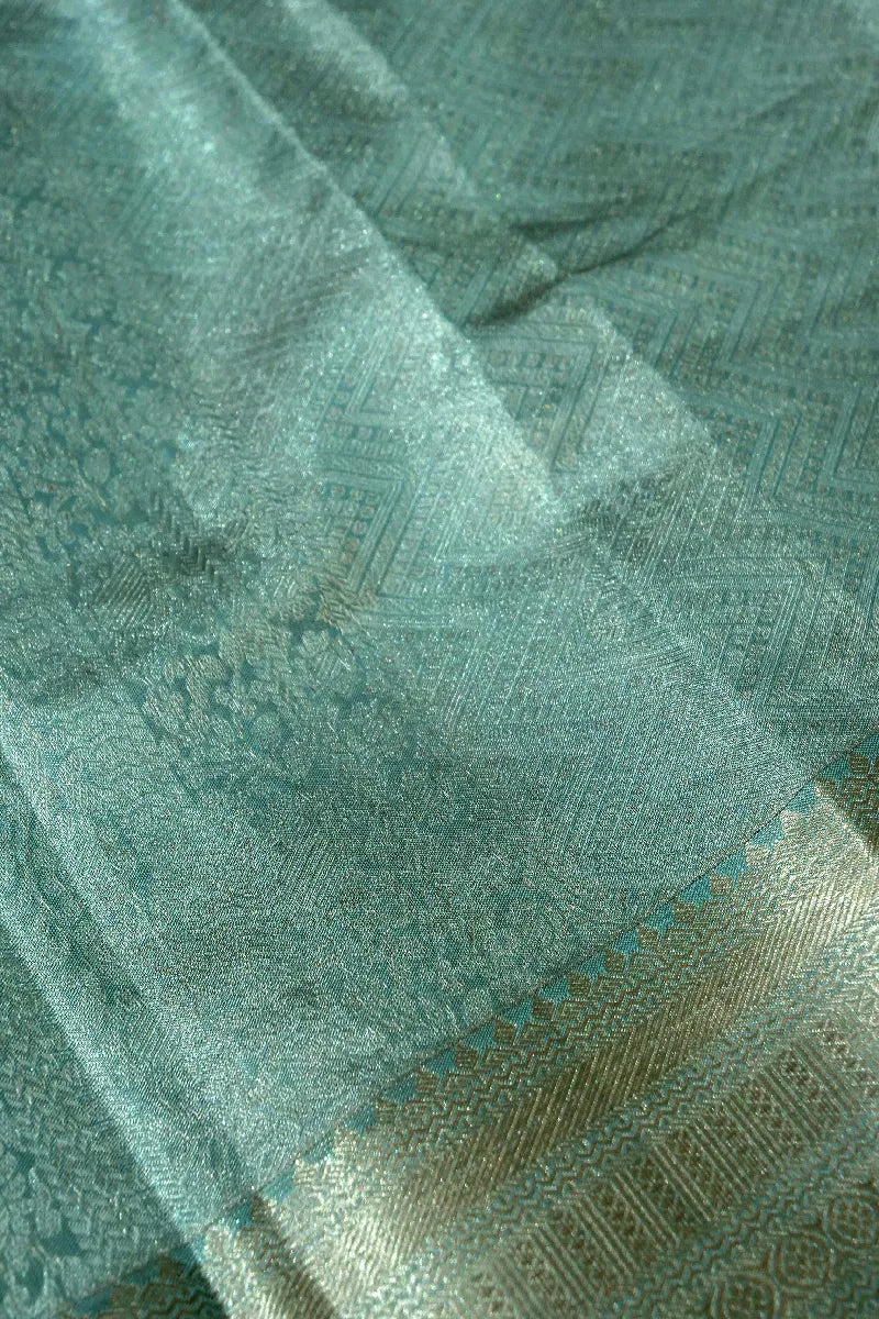 PURE HANDLOOM SEA AQUA GREEN COLOR KANCHIPURAM SILK SAREE