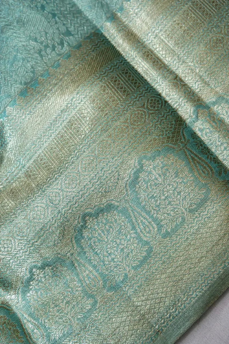 PURE HANDLOOM SEA AQUA GREEN COLOR KANCHIPURAM SILK SAREE