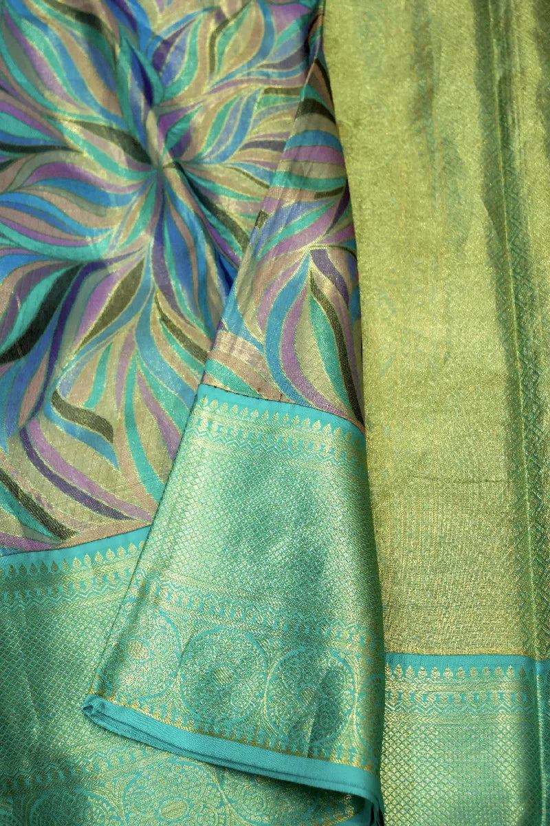 PURE HANDLOOM REAL ZARI SEA GREEN COLOR KANCHIPURAM SILK SAREE