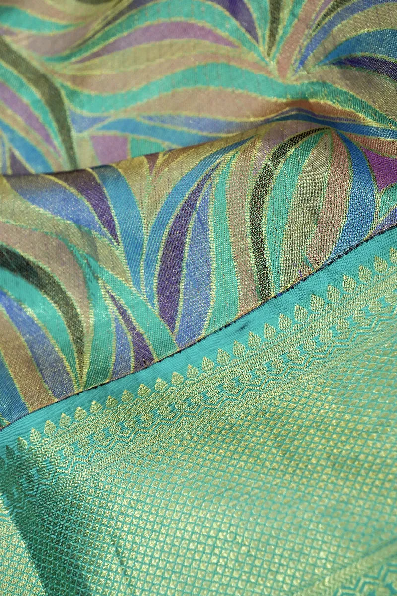 PURE HANDLOOM REAL ZARI SEA GREEN COLOR KANCHIPURAM SILK SAREE