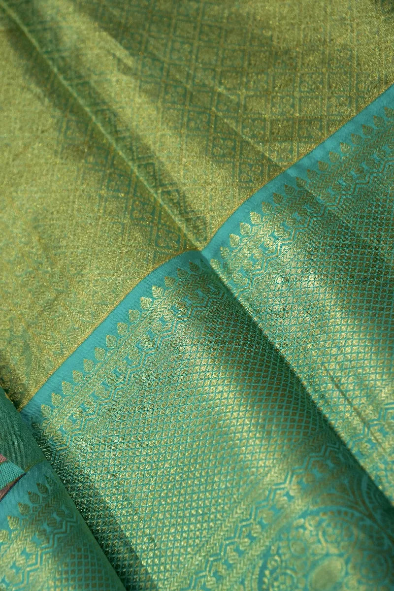 PURE HANDLOOM REAL ZARI SEA GREEN COLOR KANCHIPURAM SILK SAREE